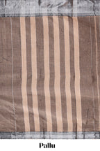 Brown plain narayanapet cotton saree with contrast silver zari border and matching blouse