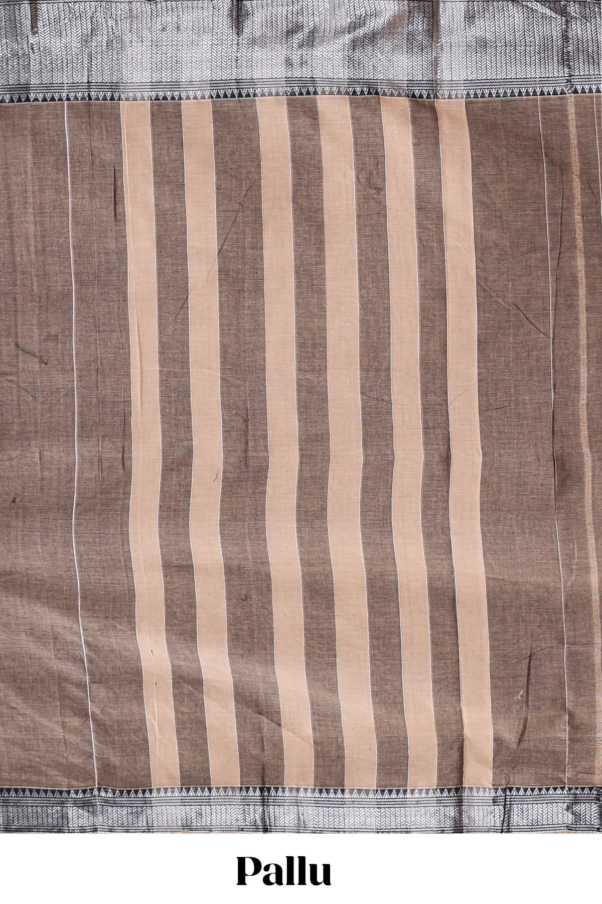 Brown plain narayanapet cotton saree with contrast silver zari border and matching blouse