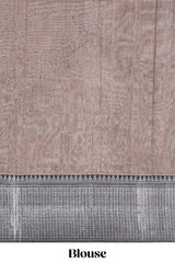 Brown plain narayanapet cotton saree with contrast silver zari border and matching blouse