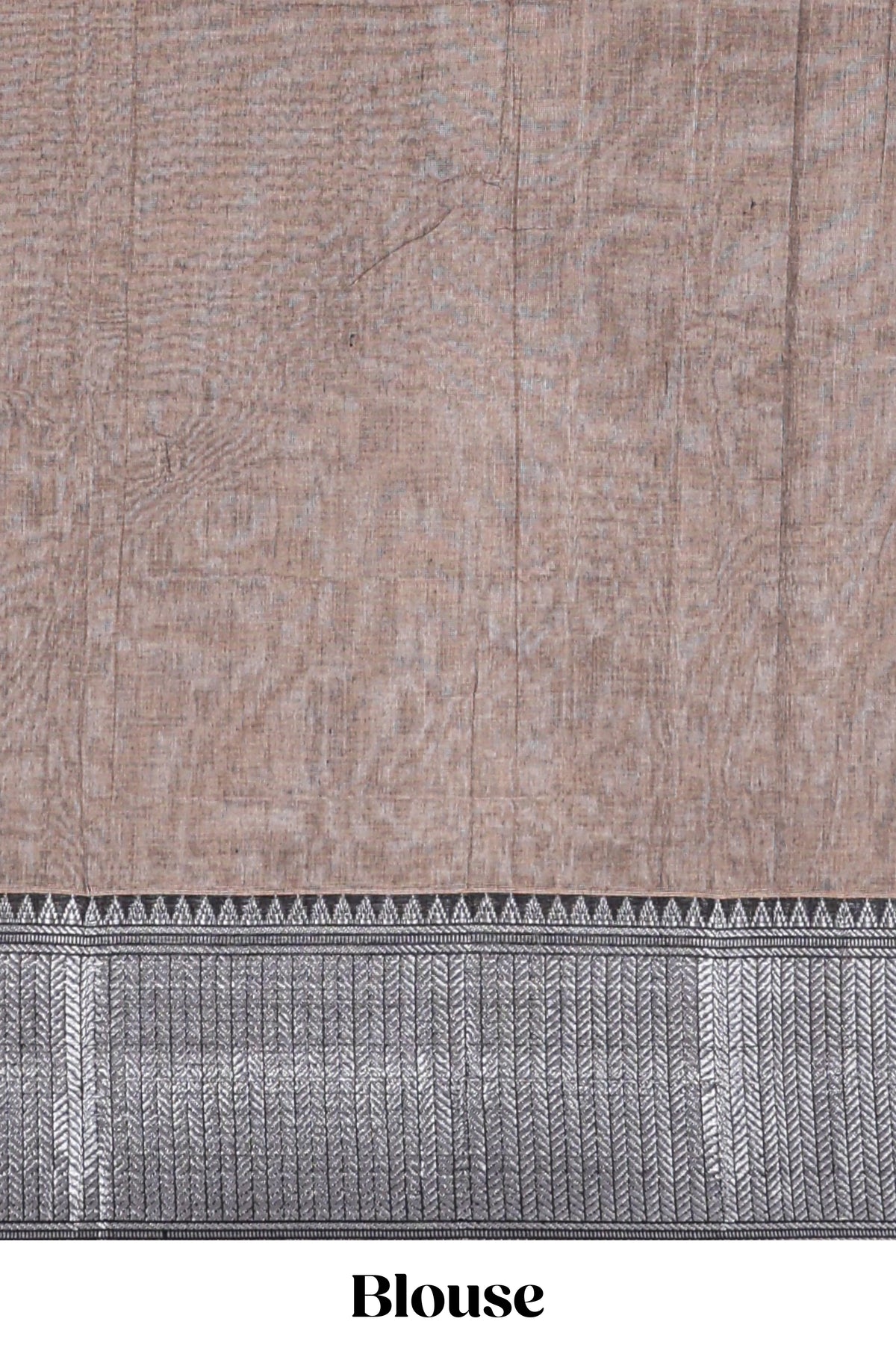 Brown plain narayanapet cotton saree with contrast silver zari border and matching blouse