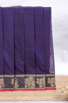 Ultra violet plain narayanapet cotton saree with contrast border and matching blouse