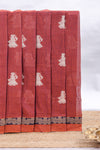 Rust red ethnic dancing doll motifs narayanapet cotton saree with contrast border and matching blouse