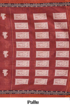 Rust red ethnic dancing doll motifs narayanapet cotton saree with contrast border and matching blouse