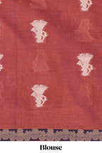 Rust red ethnic dancing doll motifs narayanapet cotton saree with contrast border and matching blouse