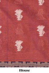 Rust red ethnic dancing doll motifs narayanapet cotton saree with contrast border and matching blouse