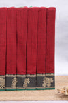 Red plain narayanapet cotton saree with contrast border and matching blouse
