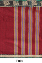 Red plain narayanapet cotton saree with contrast border and matching blouse