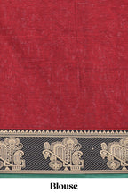 Red plain narayanapet cotton saree with contrast border and matching blouse