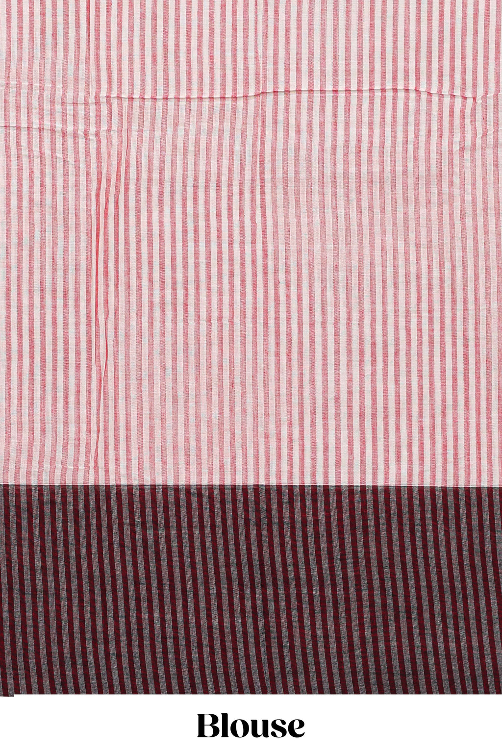 Grey plain narayanapet cotton saree with contrast border and striped blouse