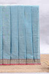 Blue plain narayanapet cotton saree with contrast border and matching blouse