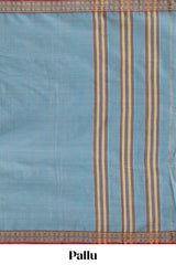 Blue plain narayanapet cotton saree with contrast border and matching blouse