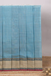 Blue plain narayanapet cotton saree with contrast thread weave border and matching blouse