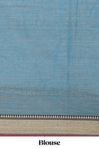 Blue plain narayanapet cotton saree with contrast thread weave border and matching blouse