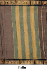 Earthy brown plain narayanapet cotton saree with contrast zari weave border and matching blouse