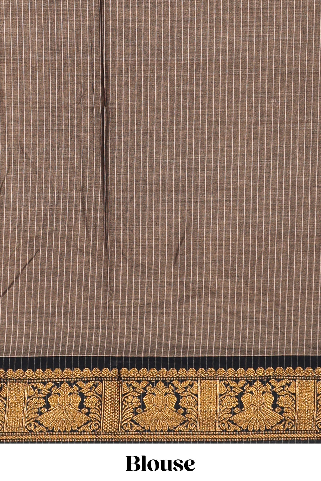 Earthy brown plain narayanapet cotton saree with contrast zari weave border and matching blouse