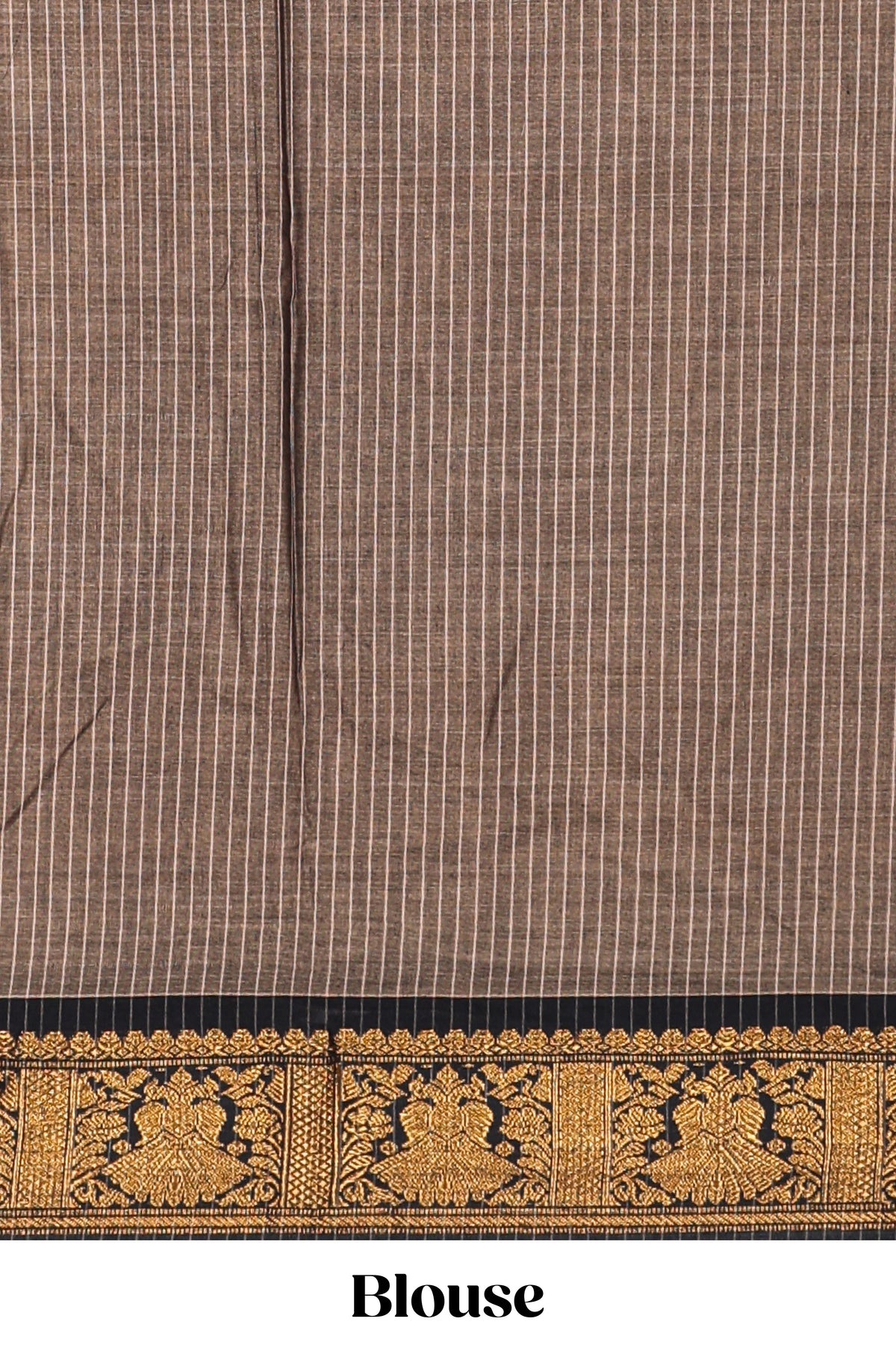 Earthy brown plain narayanapet cotton saree with contrast zari weave border and matching blouse