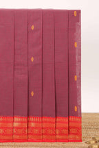 Dusty Rose butta designed narayanapet cotton saree with contrast zari border and matching pallu