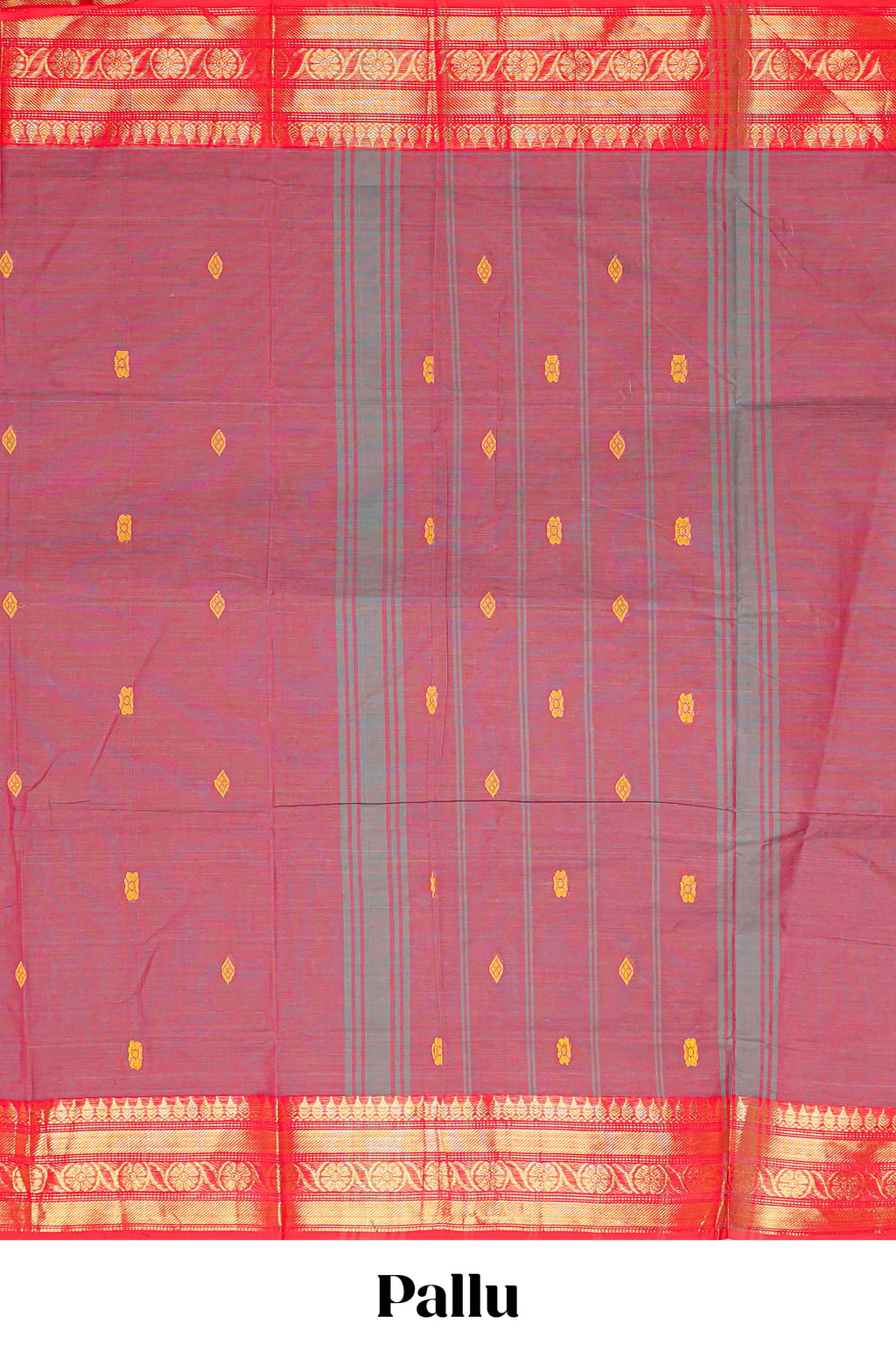 Dusty Rose butta designed narayanapet cotton saree with contrast zari border and matching pallu