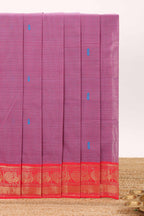 Pearly purple butta designed narayanapet cotton saree with contrast zari border and matching pallu
