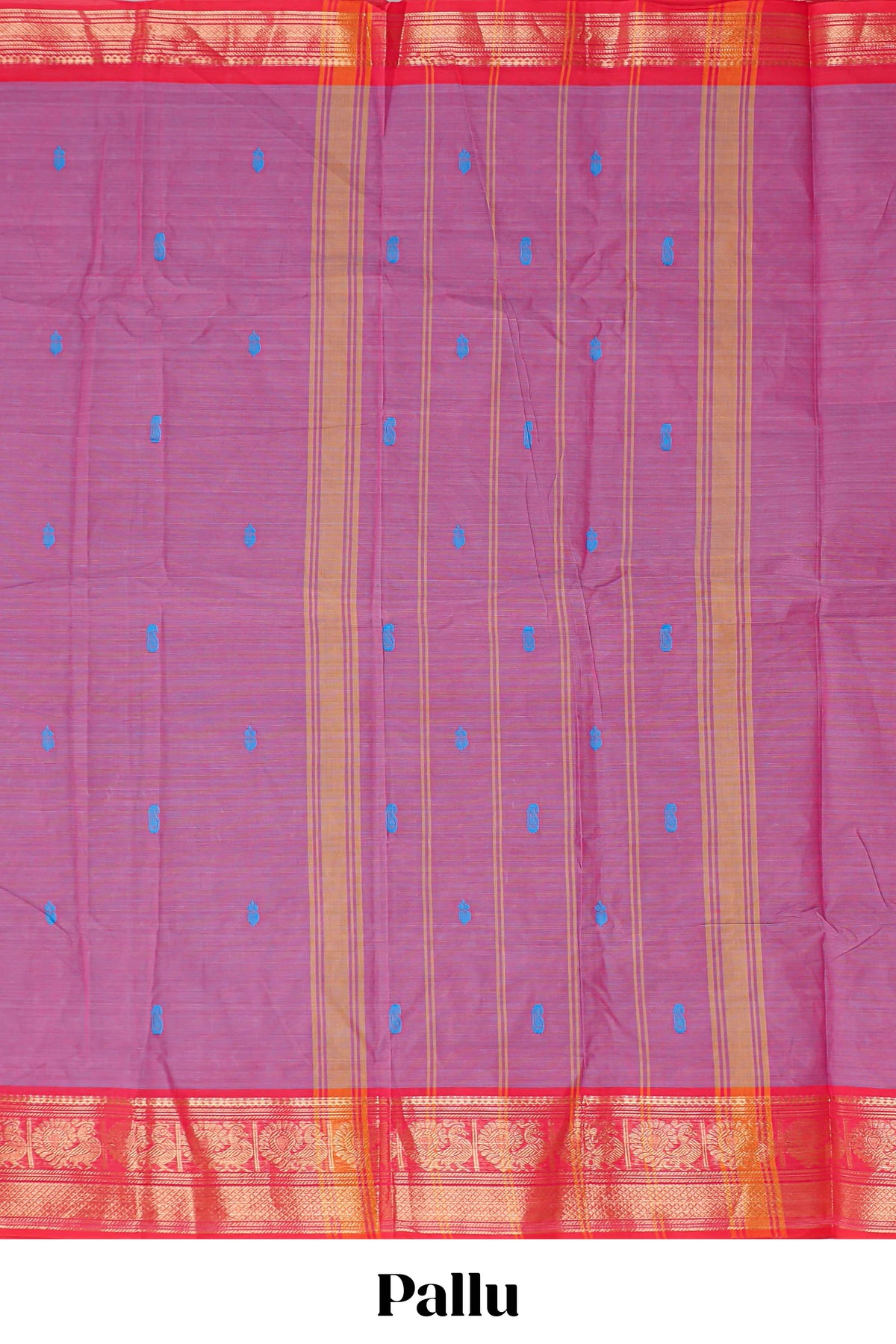 Pearly purple butta designed narayanapet cotton saree with contrast zari border and matching pallu