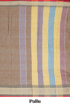 Earthy brown plain narayanapet cotton saree with contrast border and multicolor pallu