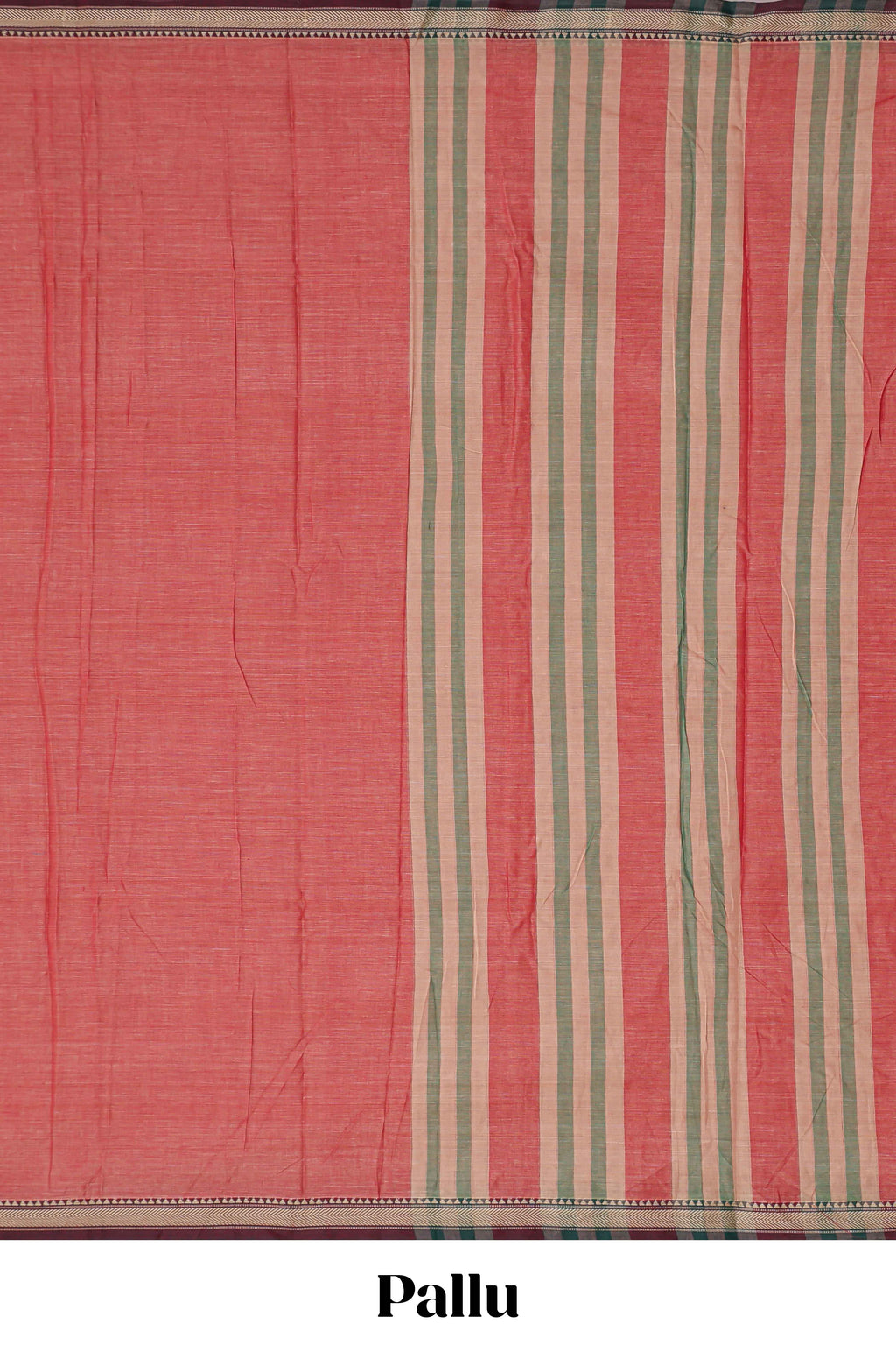 Peach plain narayanapet cotton saree with contrast border and matching pallu