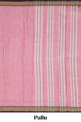 Pink plain narayanapet cotton saree with contrast border and matching pallu