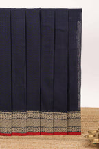 Black plain narayanapet cotton saree with contrast border and matching pallu