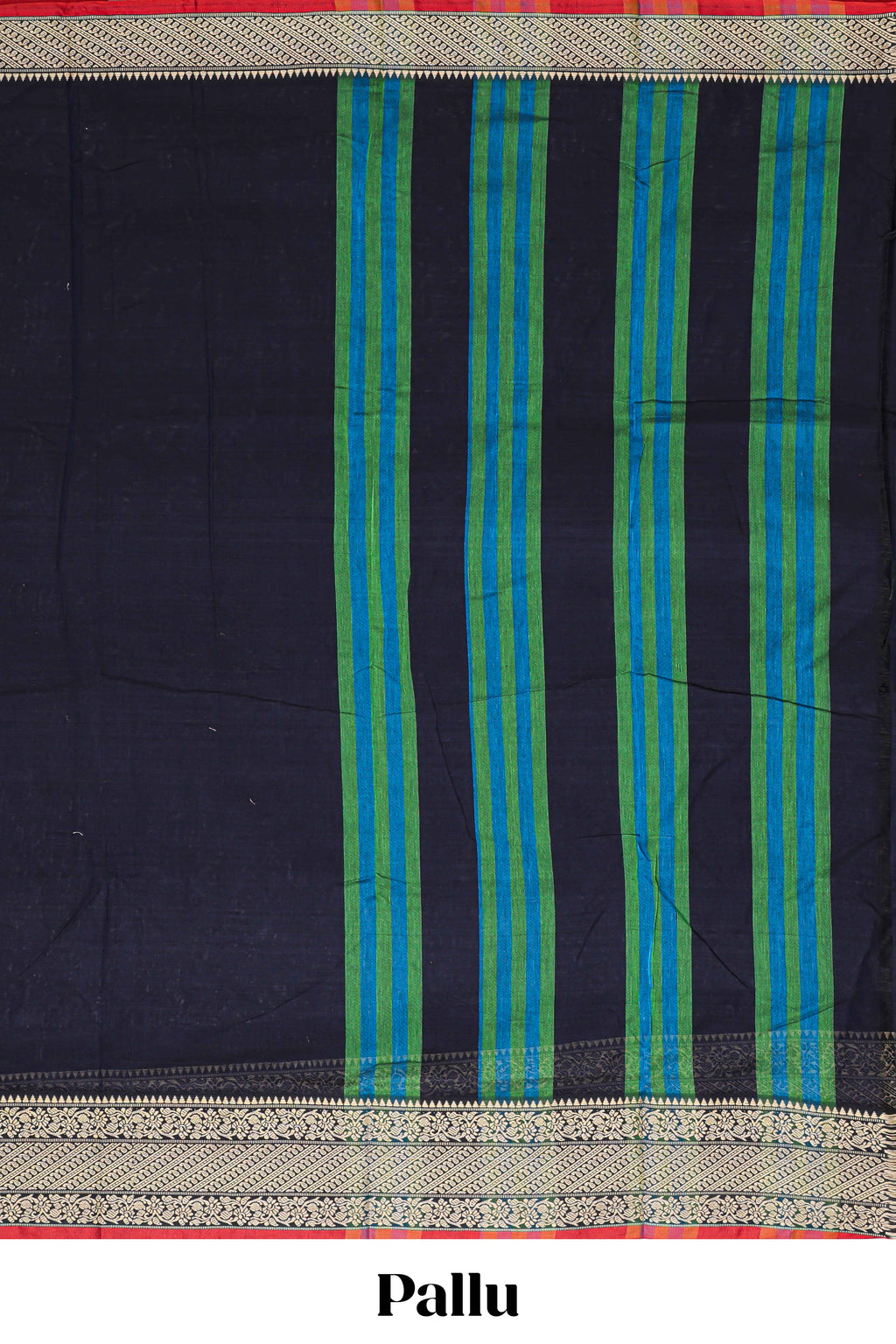 Black plain narayanapet cotton saree with contrast border and matching pallu