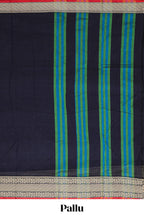 Black plain narayanapet cotton saree with contrast border and matching pallu