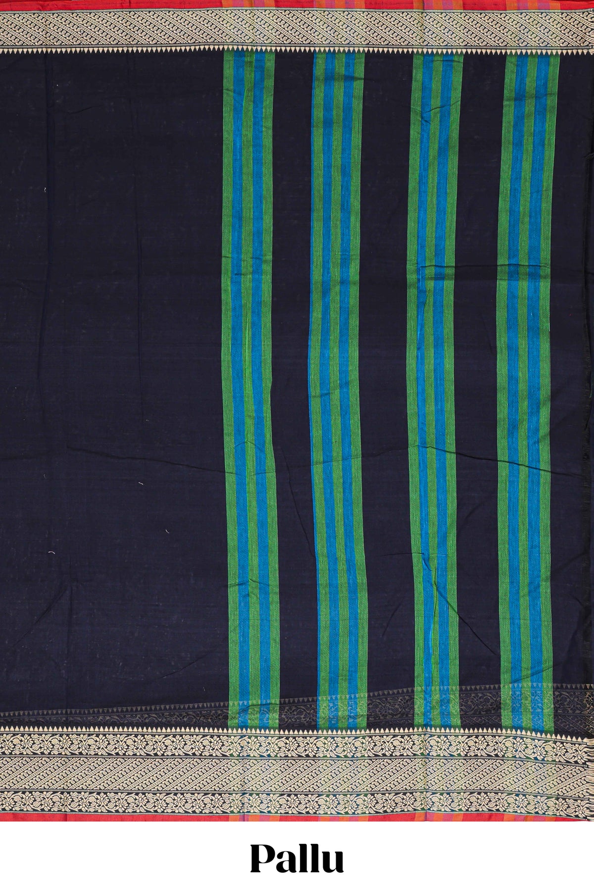 Black plain narayanapet cotton saree with contrast border and matching pallu