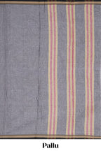Grey plain narayanapet cotton saree with contrast border and matching pallu
