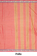 Peach plain narayanapet cotton saree with contrast elephant motifs border and matching pallu