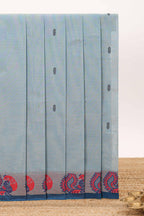 Light blue Butta designed narayanapet cotton saree with contrast peacock motifs border and matching pallu