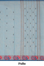 Light blue Butta designed narayanapet cotton saree with contrast peacock motifs border and matching pallu