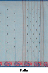 Light blue Butta designed narayanapet cotton saree with contrast peacock motifs border and matching pallu
