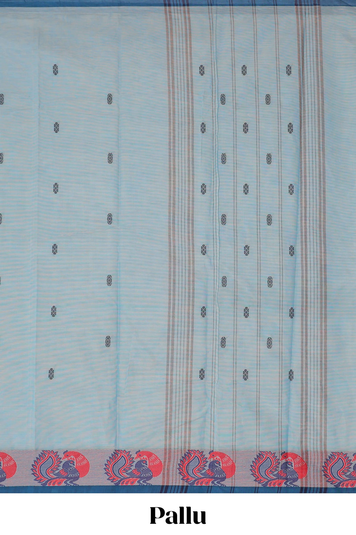 Light blue Butta designed narayanapet cotton saree with contrast peacock motifs border and matching pallu