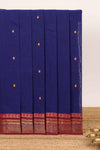 Royal blue motifs design narayanapet cotton saree with contrast zari border and matching blouse