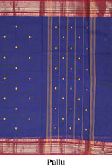 Royal blue motifs design narayanapet cotton saree with contrast zari border and matching blouse