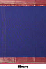 Royal blue motifs design narayanapet cotton saree with contrast zari border and matching blouse