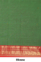 Green motifs design narayanapet cotton saree with contrast zari border and matching blouse