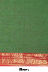 Green motifs design narayanapet cotton saree with contrast zari border and matching blouse