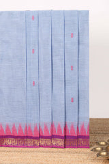 Light blue Butta designed narayanapet cotton saree with contrast zari border and matching blouse