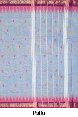 Light blue Butta designed narayanapet cotton saree with contrast zari border and matching blouse