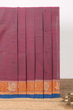 Muted pink Butta designed narayanapet cotton saree with contrast zari border and matching blouse