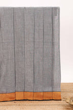Grey plain narayanapet cotton saree with contrast border and matching blouse