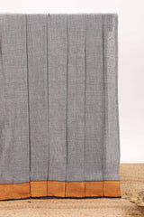 Grey plain narayanapet cotton saree with contrast border and matching blouse