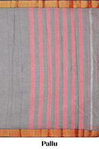 Grey plain narayanapet cotton saree with contrast border and matching blouse