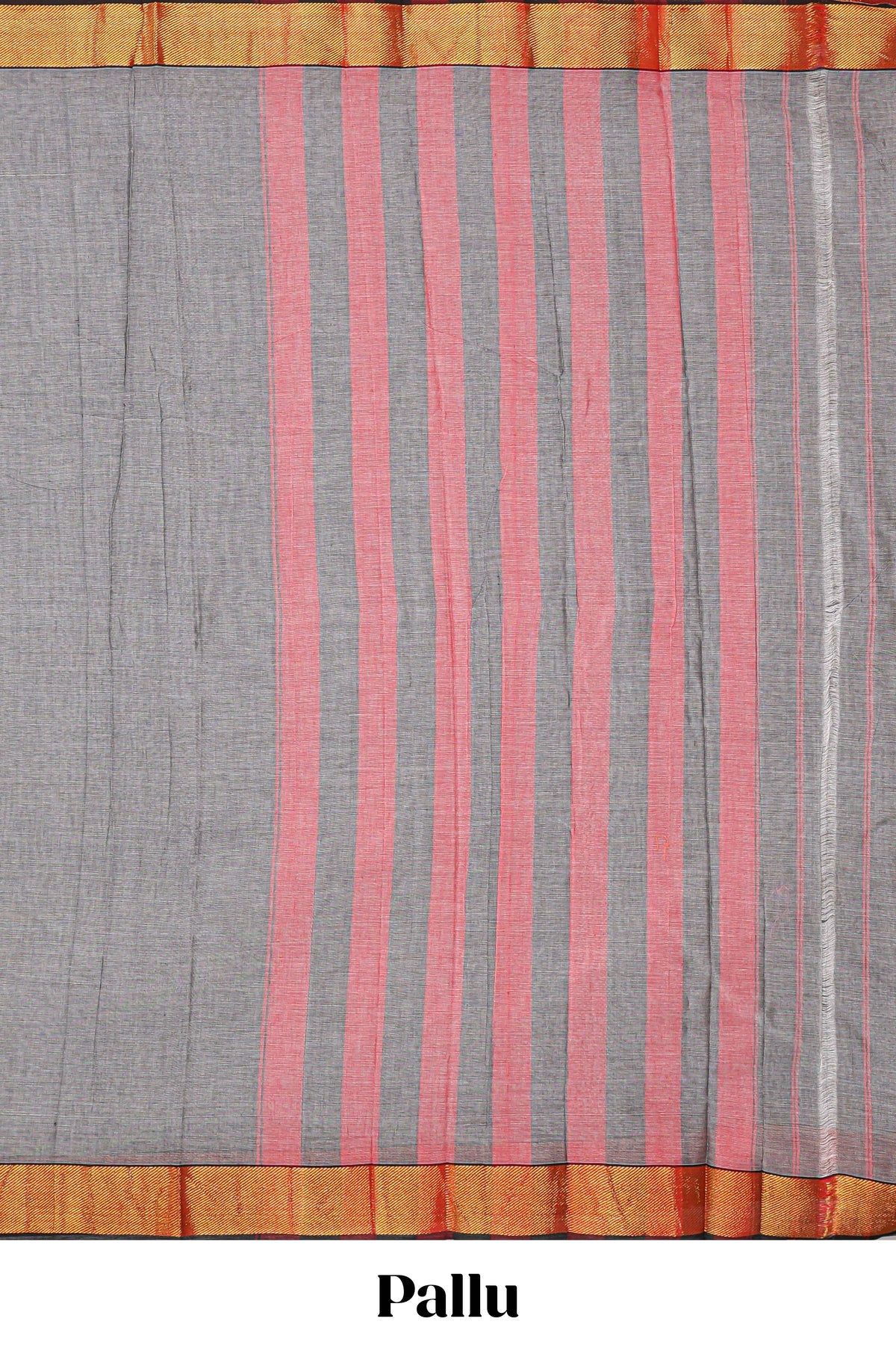 Grey plain narayanapet cotton saree with contrast border and matching blouse