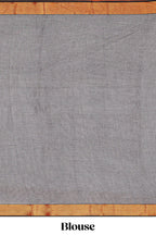 Grey plain narayanapet cotton saree with contrast border and matching blouse